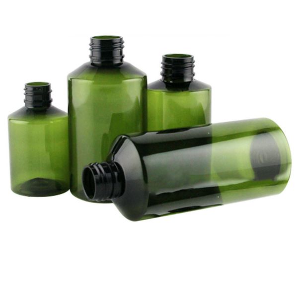 

50ml/100ml/150ml/200ml empty refillable bottles dark green oblique shoulder plastic bottle clamshell bottle