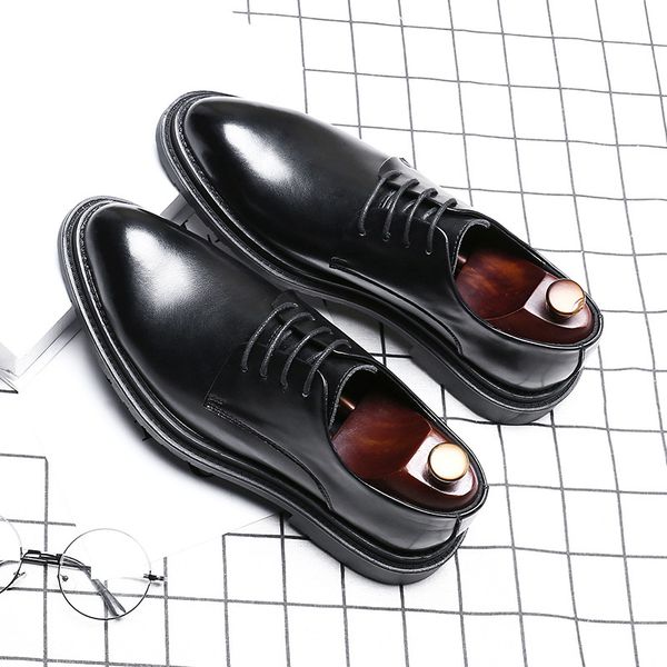 

men s oxford business formal dress leather flat shoes men's shoes, Black