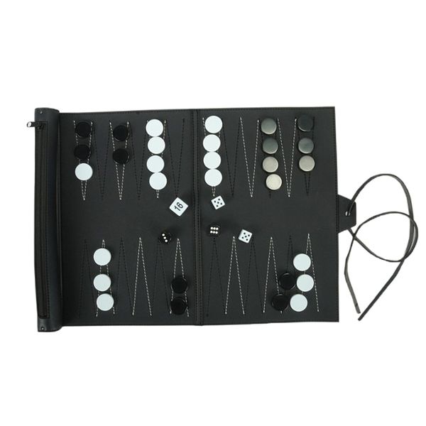 

portable deluxe pu leather roll-up backgammon tablegame travel bundle