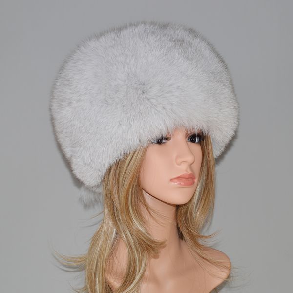 

luxury women natural fox fur hat winter outdoor warm thick genuine fox fur cap russian lady 100% real fox fur hats, Blue;gray