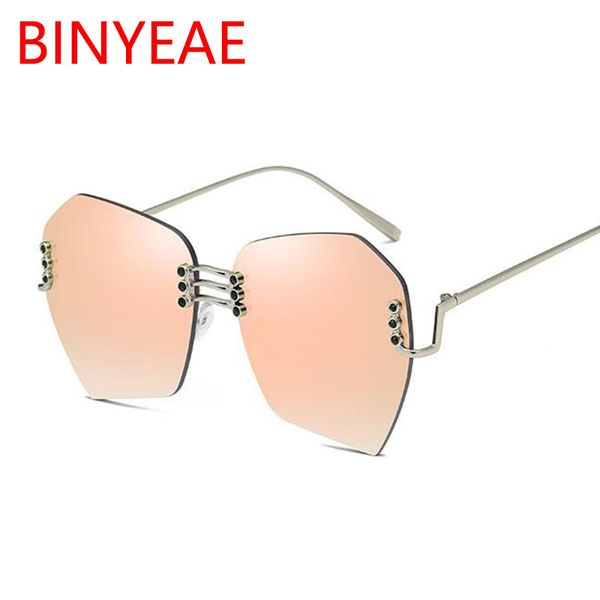 

fashion glasses luxury rimless shades for women designer brand pink mirror sun glasses trends colorful sunglasses curved leg, White;black