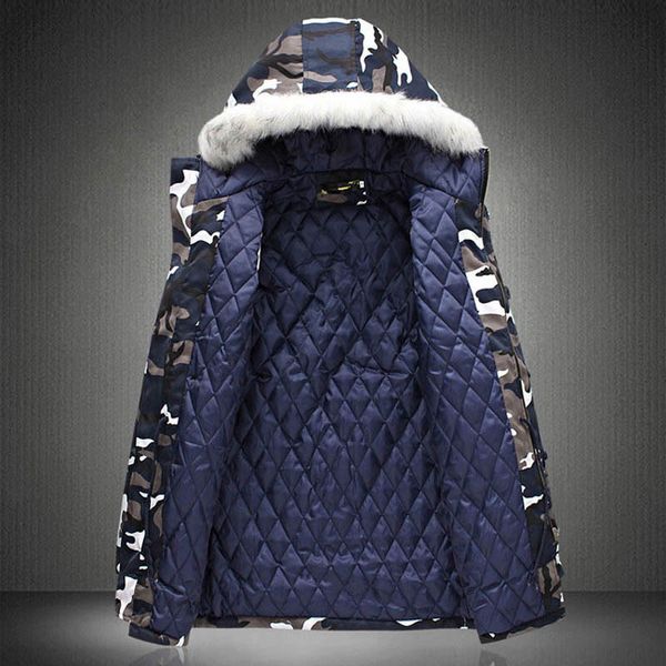 

new arrival fashion winter mens thicken camo jacket coat for man fur hooded cotton padded warm outwear male parka size s-5xl, Black
