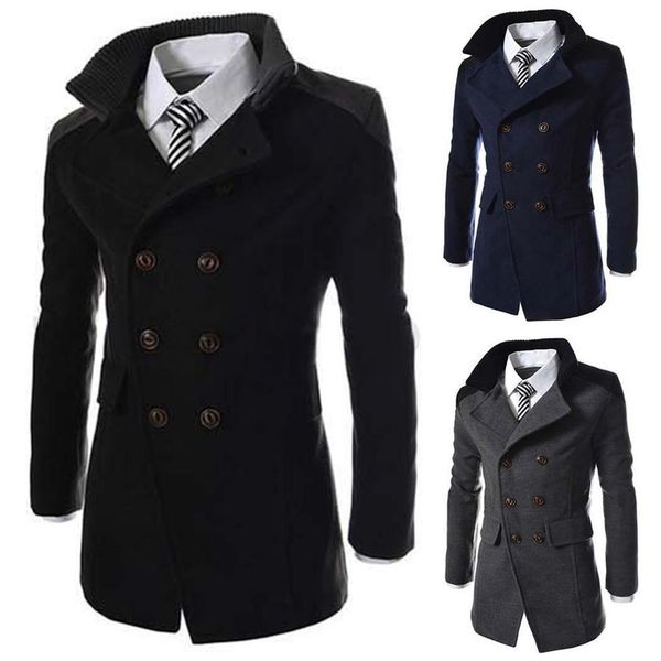 Fashion Men/'s Wool Blend Single Breasted Long Trench Coat Outwear Vintage Chic**