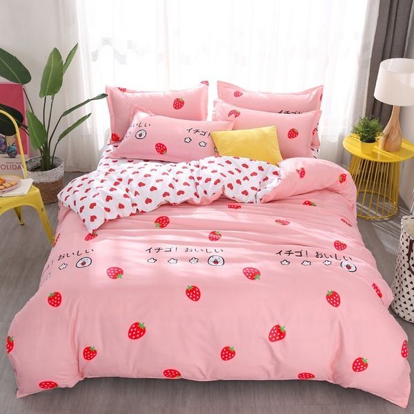 

fashionable aloe cotton cute strawberry printed skin-friendly quilt cover bed sheet pillowcase bedding set