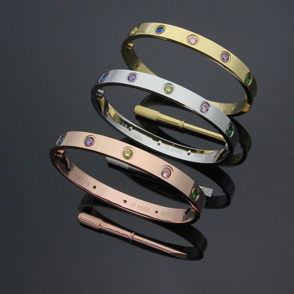 

316L stainless steel 18K gold full colorful screw Love bangle bracelet with 10CZ screwdriver for woman jewelry screws with original bag