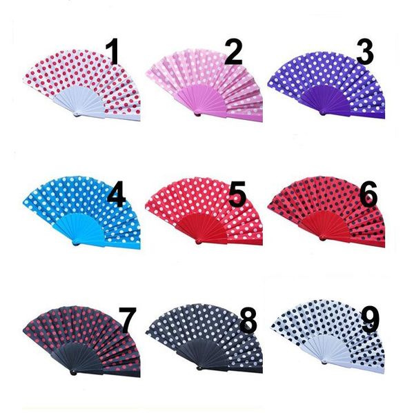 Handfächer im Polka Dots-Design, faltbare Fächer im spanischen Stil für Hochzeitsgeschenke, Partygeschenke, in 9 Farben erhältlich LX1570