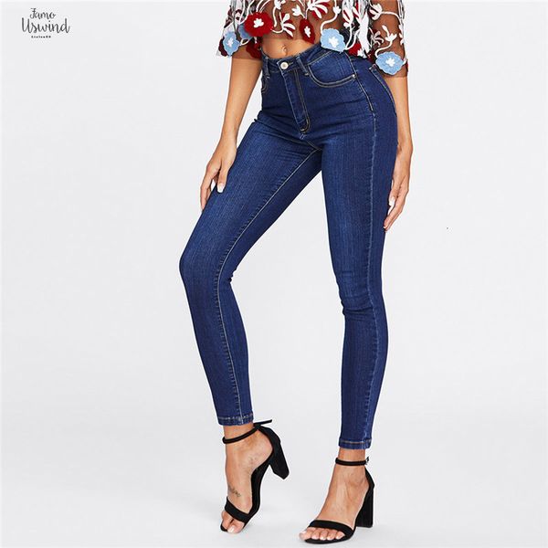 

blue dark wash длинные джинсовые джинсы женские 2019 весенние пуговицы с высокой талией fly случайные джинсы женские твердые узкие брюки-кар