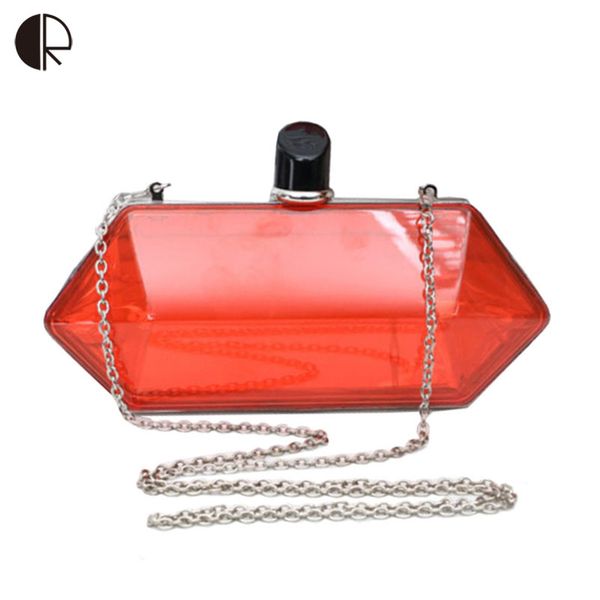 

new fashion women chains handbags metal rhombus colorful clear pvc ladies clutch evening bags clutch transparent bags bh558