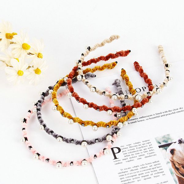 

2.4cm wide temperament headband pearl twist braid hair band for girls hairdress hair style girl xmfpx, Black;brown