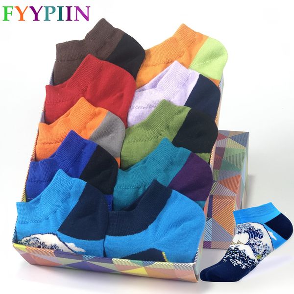 

2019 socks men's latest design boat socks short summer quality oil painting fun colorful men's cotton, Black