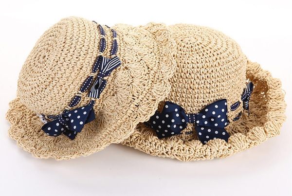 

tou--baby girls bow hollow out straw sun hat children summer tourist hat little girls hand woven straw with large brim 1pc, Yellow