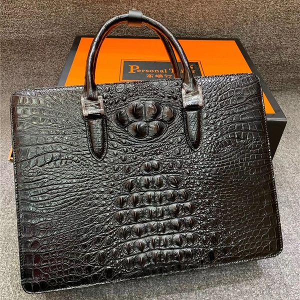 

business style authentic exotic crocodile skin men's lapbriefcase genuine alligator leather male large handle handbag