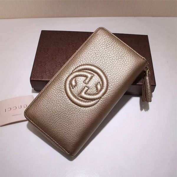 

Quality h luxury celebrity de ign letter embo ing zipper wallet long pur e real cowhide canva leather 308004 clutch