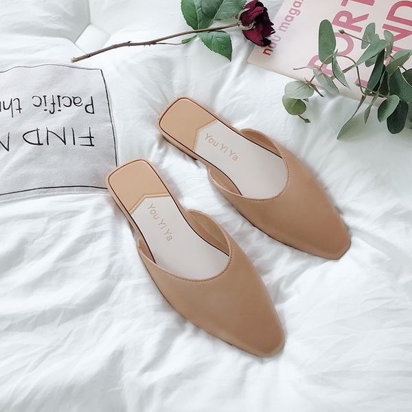 

outside flat flat with closed toe slides women summer solid classics fashion leisure ladies shoes, Black