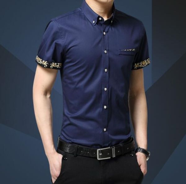 

a16 new short-sleeved thin large size cotton casual shirt shirt men, White;black