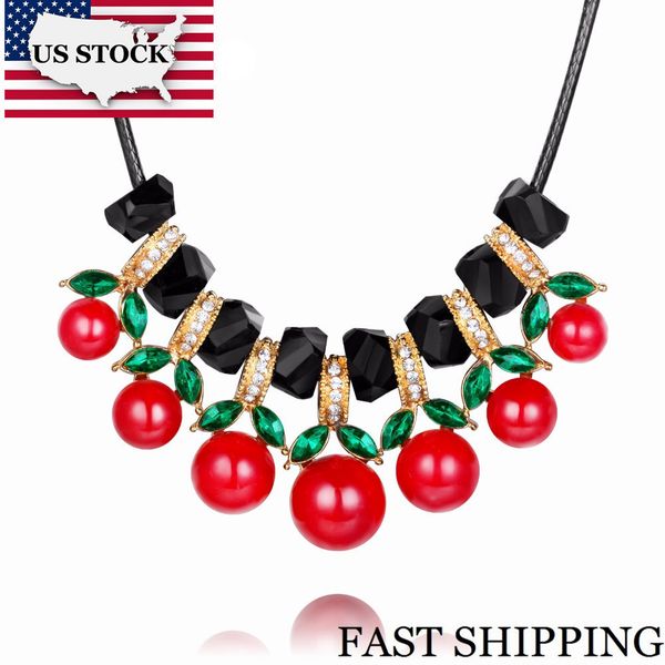 

us stock 15%off cherry necklace women long necklace chain crystal flower twisted rope cloth necklaces pendants uloveido xdq131, Silver