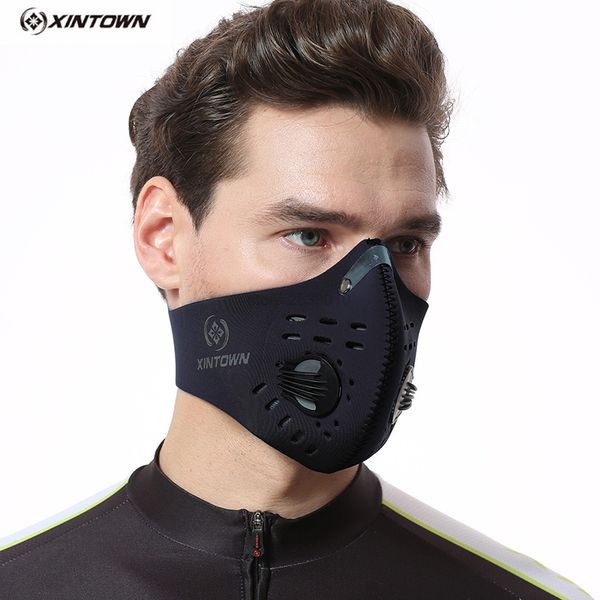 

xintown men women cycling exercise face mask activated carbon dust-proof anti-pollution bike outdoor mask for running, Black