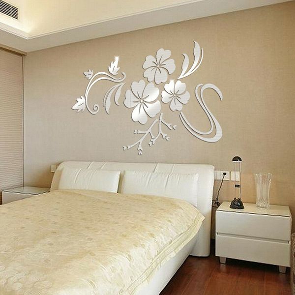 

1pc diy 3d mirror wall sticker flower shape acrylic removable home room decor