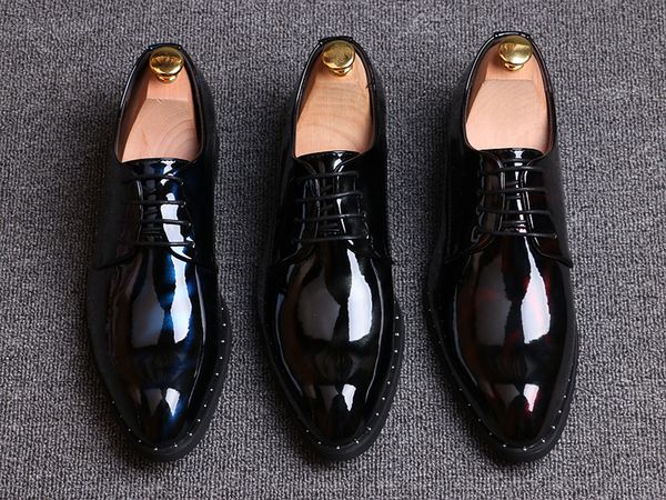 

men's patent leather loafers mens casual glossy moccasins oxfords shoes man party driving flats british style wedding shoes, Black