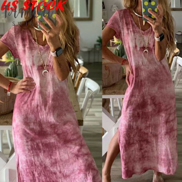 

2020 women vintage halo dyeing long maxi dress short sleeve v neck cotton casual loose split maxi dress, Black;gray