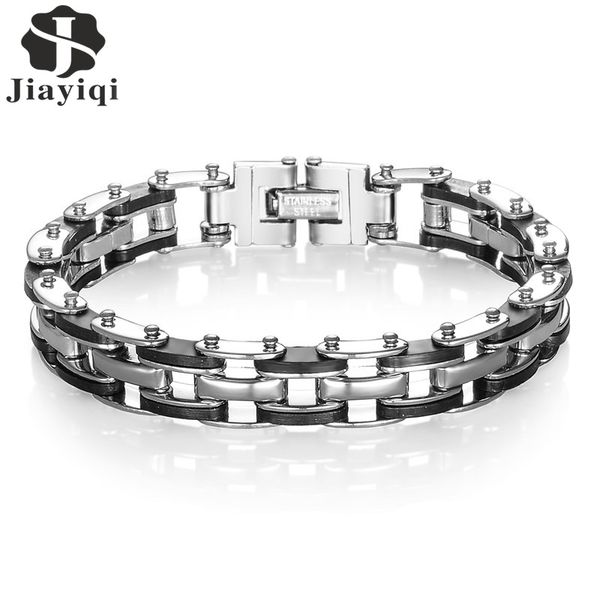 

anklets jiayiqi mens bracelets fashion male jewelry bangles silicone & stainless steel bracelet motorcycle chain link men armband, Red;blue