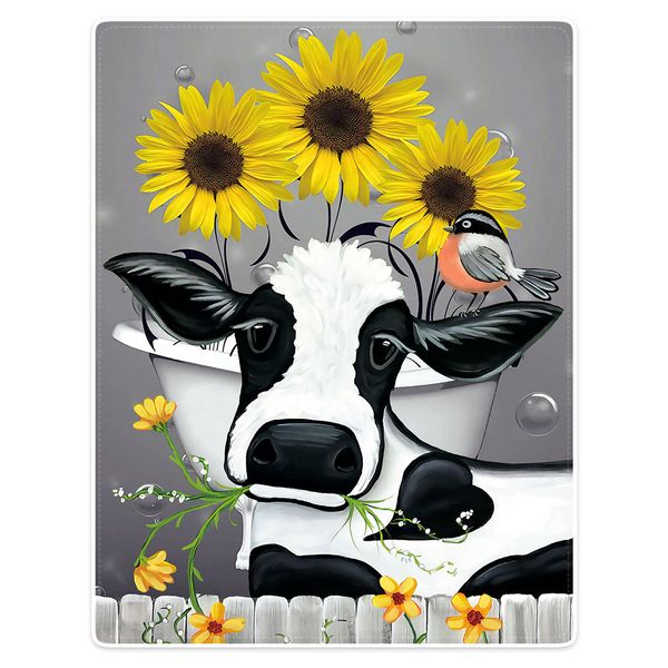 

blanket comfort warmth soft plush throw funny cow yellow sunflower
