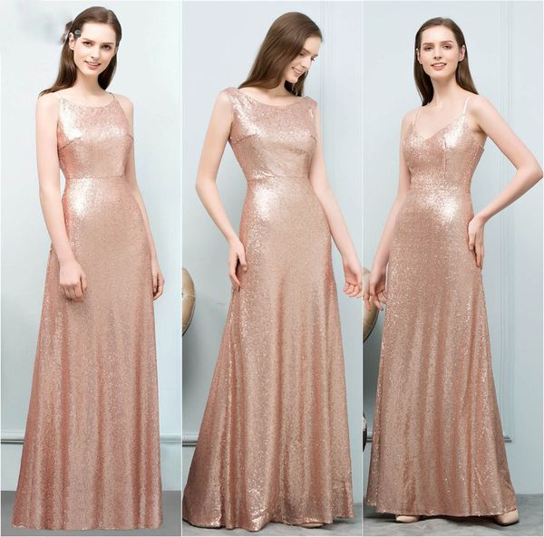 

rose gold sequin bridesmaid dress long elegant backless a line dress for wedding party robe demoiselle d'honneur, White;pink