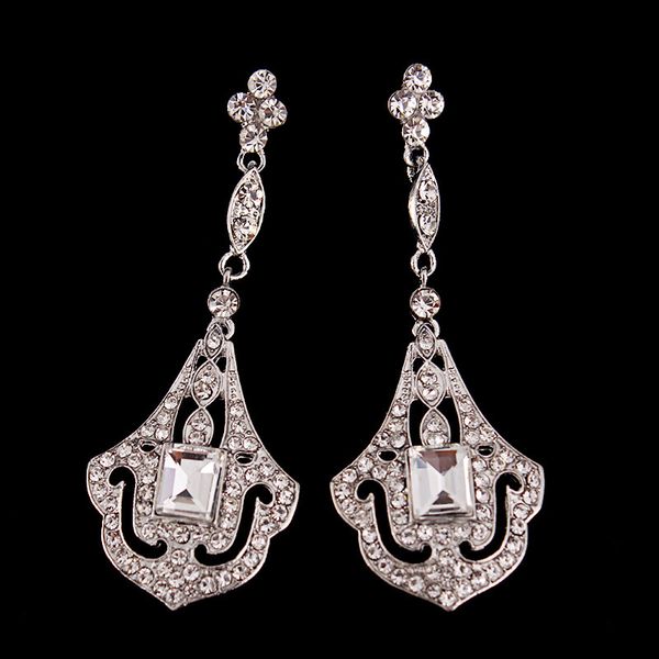 

slbridal art deco crystal pearls rhinestones wedding dangle earrings bridesmaids earrings bridal drop earrings women jewelry, Silver