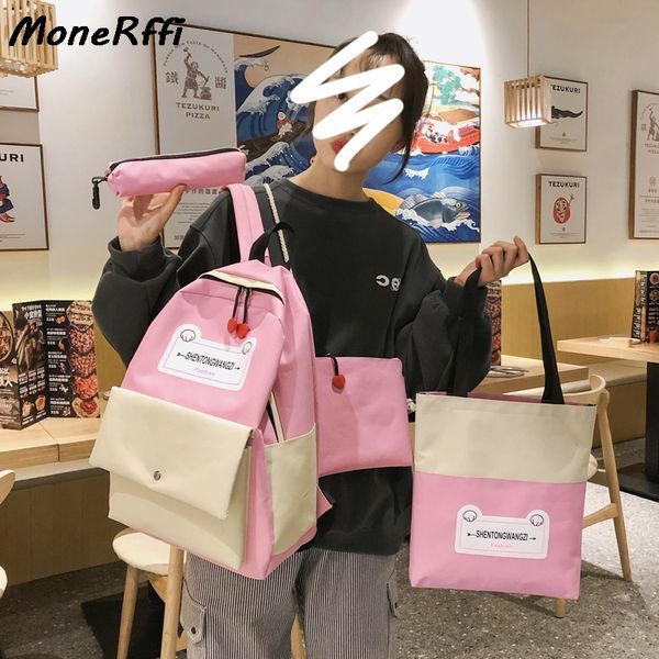 

4 шт. / компл. письмо печати холст рюкзак пенал для девочек-подростков студент композитный рюкзак женщины сумки кошелек mochilas