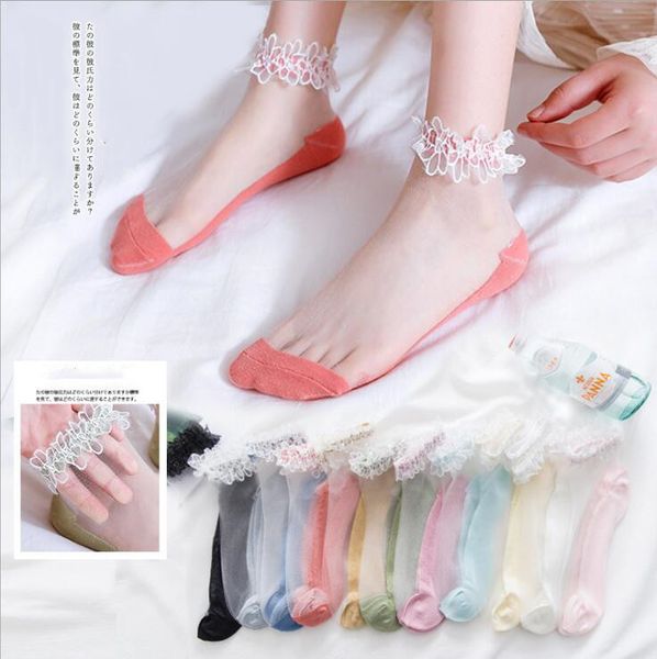 Meninas Lace Side algodão fino Socks Mulheres Verão malha respirável Sock Senhora Transparente Meias Moda Tornozeleira Elastic Socks YP810