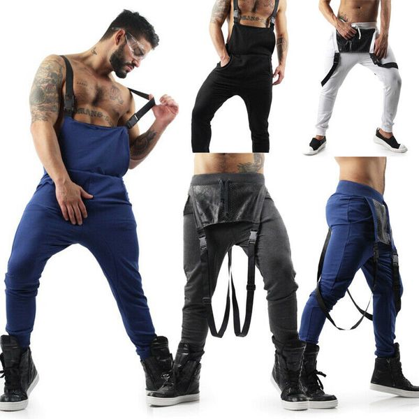 

2019 new fashion men bib pant denim suspenders overalls straight loose jumpsuits trouser size m  xl 2xl 3xl, Black