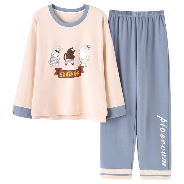 

2019 spring full cotton pyjamas women pajamas sets cute cartoon 2 pcs suit home wear female long sleeve sleepwear -2xl, Blue;gray