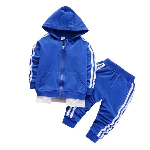 

children boys autumn outerwear jack coat pants girls clothing set baby kids hoody trousers striped tracksuit, White