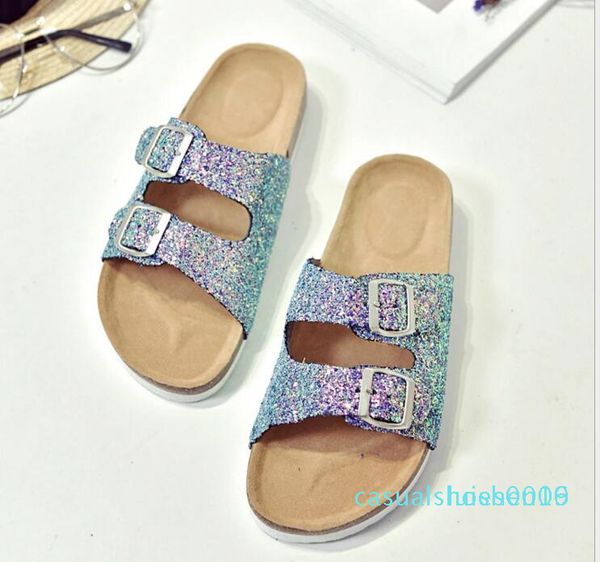 

1pair 2019 жаркое лето женщины квартиры сандалии корк тапочки женщин вскользь печати смешанные цвета размер 35-40 c09 l16, Black