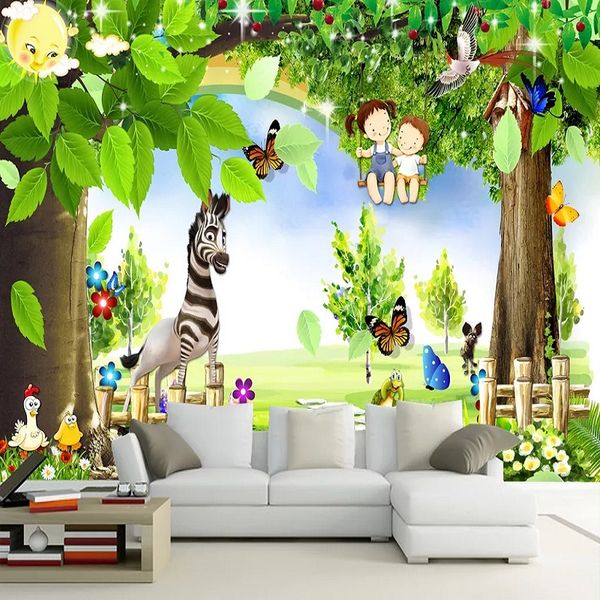 

home decor custom large mural 3d wallpaper cute baby cartoon animals children's bedroom mural tv back wall decor deep 5d embossed