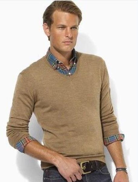 

new 2020 solid brown fashion black sweater knitwear pony polo male v-neck small knitted sweaters winter solid embroidery men cotton s-x ftmu