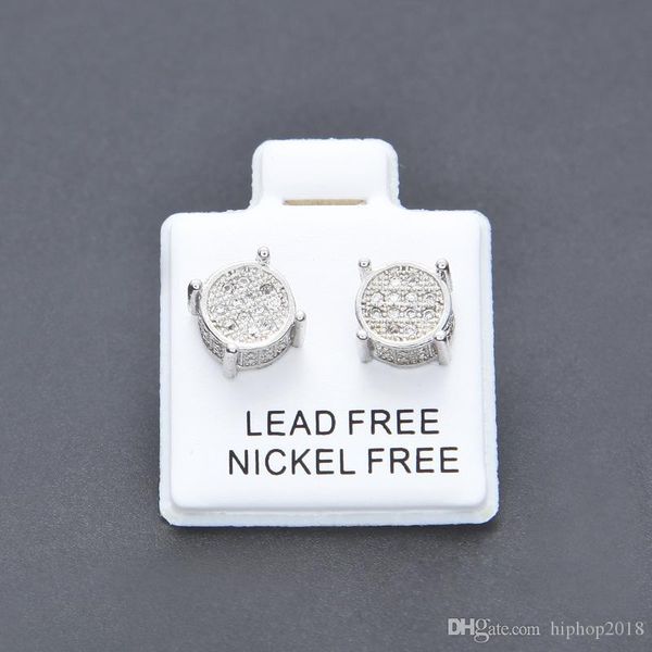 

mens hip hop stud earrings jewelry fashion gold silver zircon round earrings for men, Golden;silver