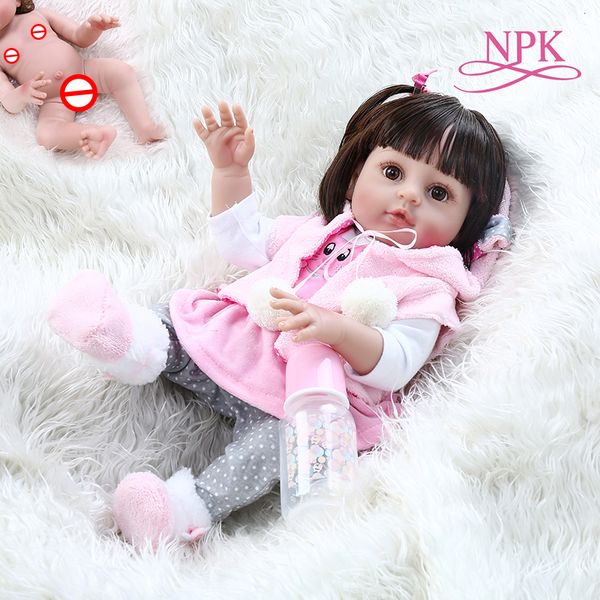 

new 48cm popular very soft flexible full body silicone bebe doll reborn baby girl in pink rabbit dress sweet face cuddly baby