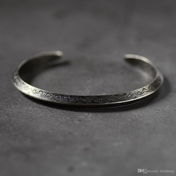 

vintage bangle for men women cuff bracelet retro viking titanium stainless steel casual old fashion jewelry pulseira ss-102, Black