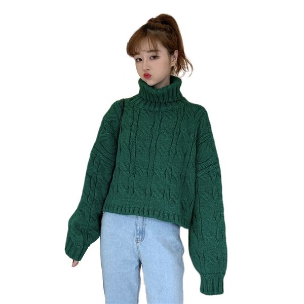 

autumn winter warm turtleneck sweater women thick long sleeve loose short sweaters oversized female jumper pullovers, White;black