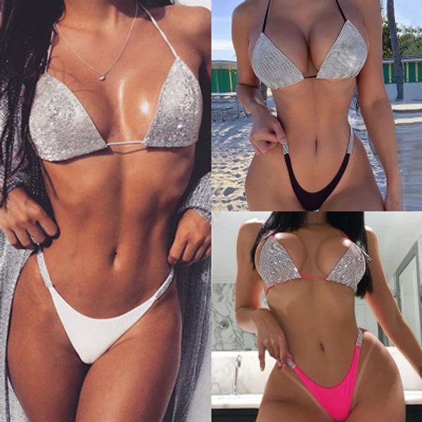 

2020 новый дизайн сексуальные женские сплошной цвет алмазная бикини установить размер купальник s m l