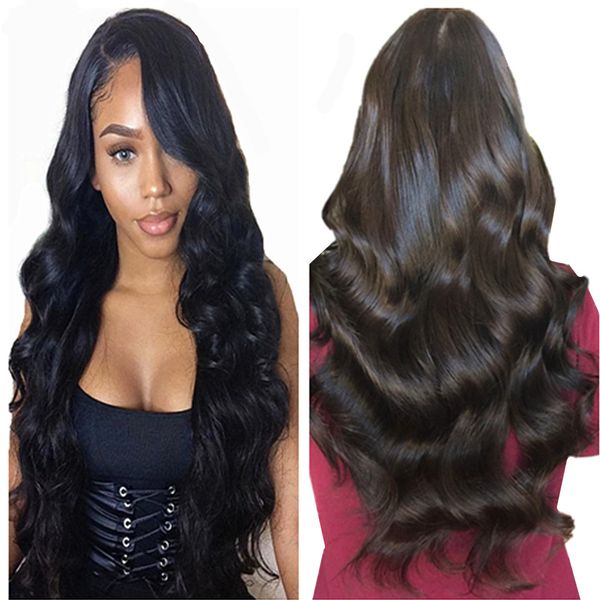 

full lace wig 100% human hair body wave silk base lace wigs with natural baby hair for women body, Black