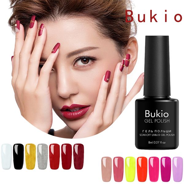 

bukio nude color nail polish semi permanent gel varnish soak off manicure lacquer bright sweet color nail gel art design 8ml, Red;pink