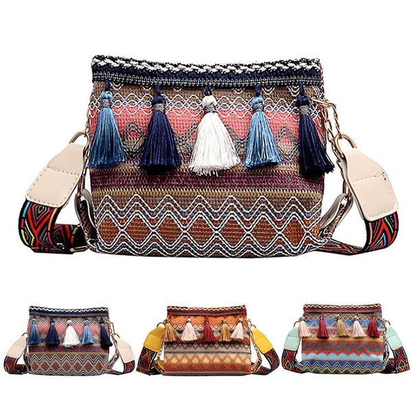 

fashion women shoulder bag purse fashion ethnic style tassel decor bucket bag crossbody bags messenger bolsa feminina