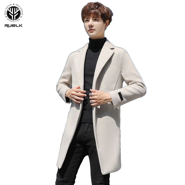 

ruelk 2020 winter new large size plus cotton thickening classic solid color coat men casual lapel men's wool windbreaker jacket, Black