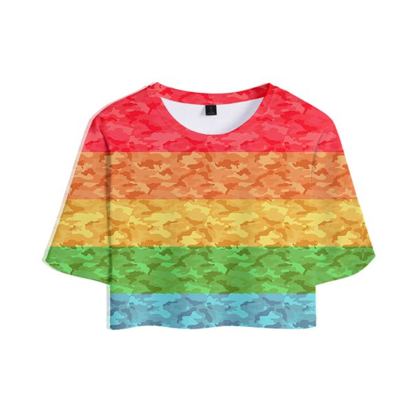 

2019 lgbt 3d number printing woman fund trend navel short sleeve t pity, Black