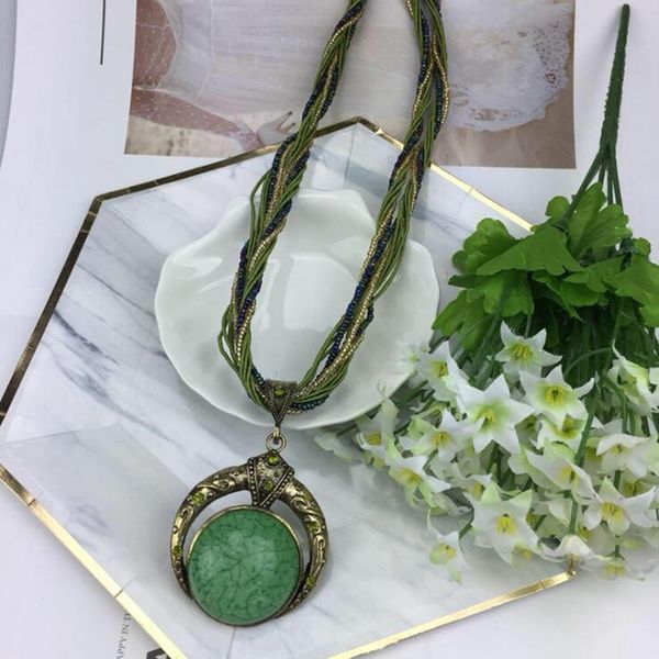 

5pcs vintage necklace jewelry fashion popular retro bohemia style multilayer beads chain crystal grain pendant necklace female jewelry gifts, Silver