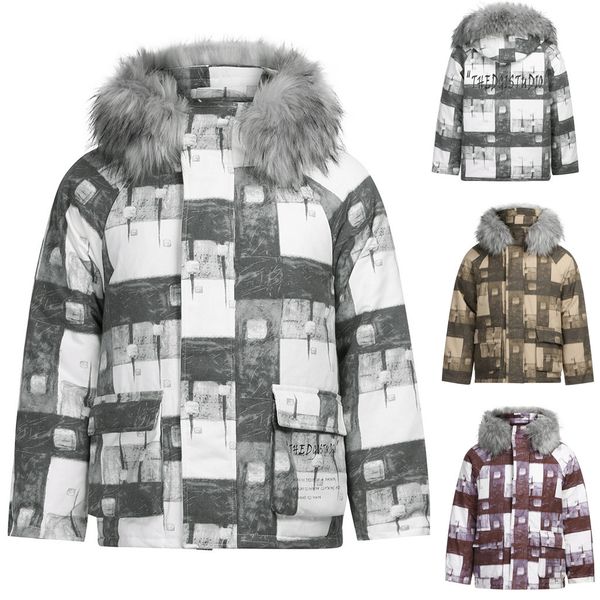 

winter men's fashion casual printed hooded bread dress jacket coat men erkek mont winter coat men abrigo hombre new parkas, Black
