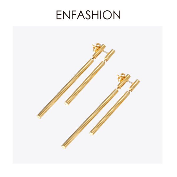 

enfashion jewelry double long earrings dangle earring rose gold color earings stainless steel drop earrings for women wholesale y19050901, Golden