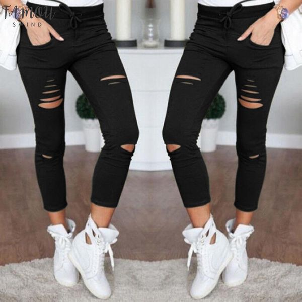 

jeans skinny new women shredded pants high waist pants women trousers women leggings hole sweatpants black ripped jeans, Black;white